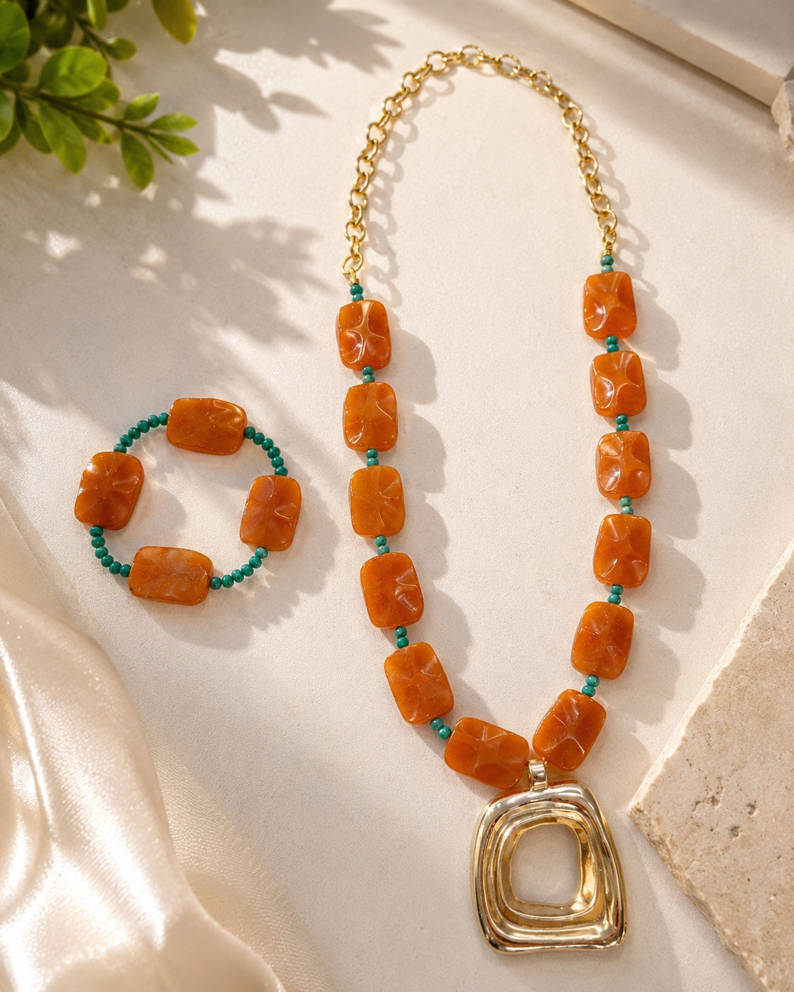 Audrey Orange Necklace & Bracelet Set