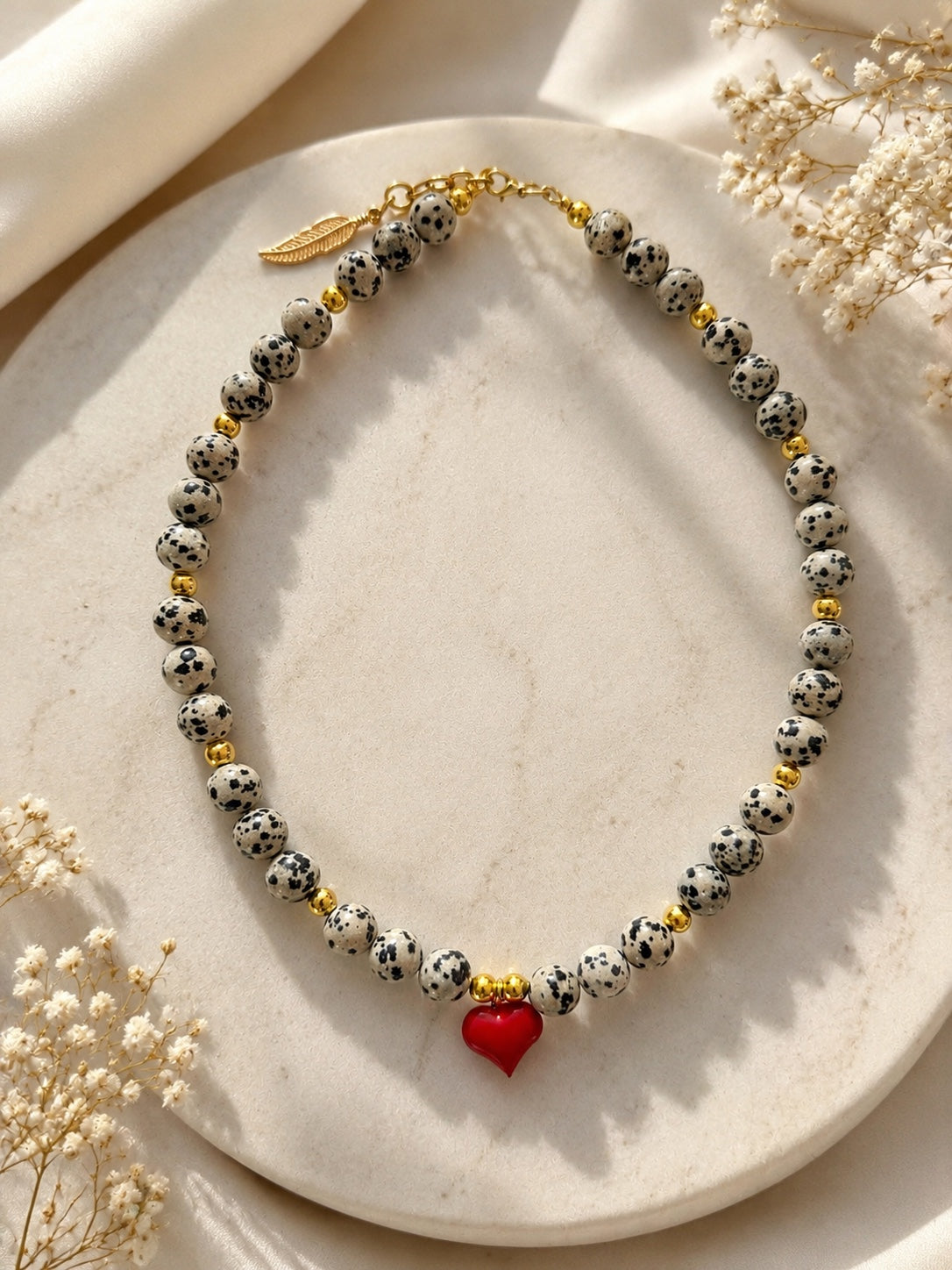 Evelyn Dalmatian Jasper Heart Necklace