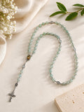 Josephine pale green full rosary with silver-tone crucifix and devotional medals