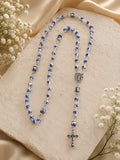 Sarah blue and white floral bead rosary with silver-tone Miraculous Medal and crucifix